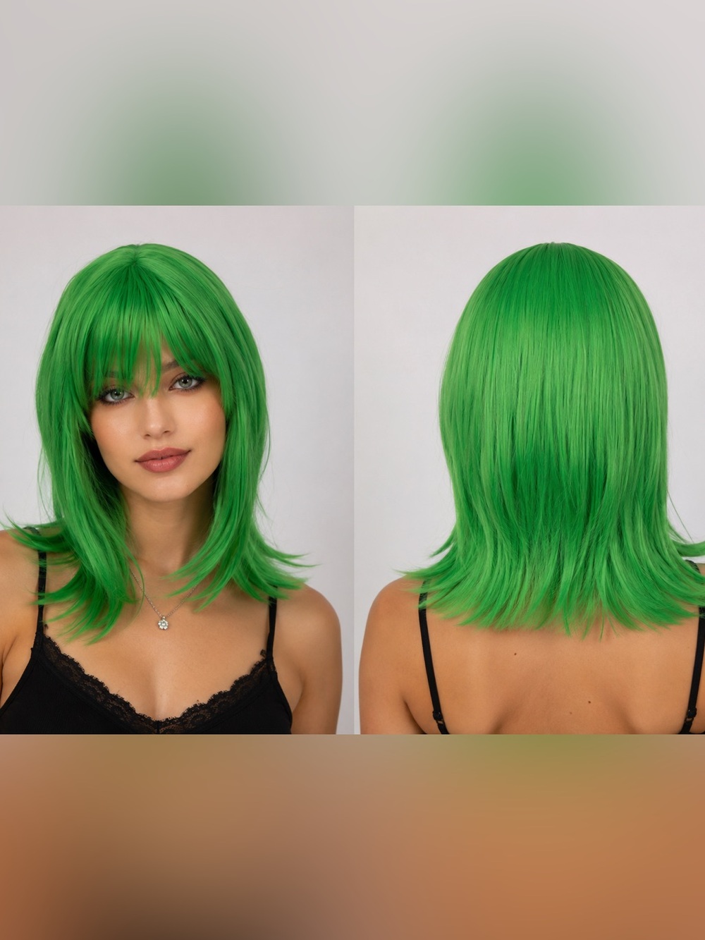New Green Cosplay Wig Short Layered Bob with Bangs Halloween Costume Wig